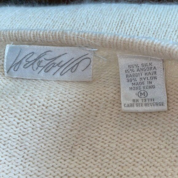 Vintage 80s/90s Lord & Taylor cream/ivory silk/angora cardigan sweater - Picture 7 of 8